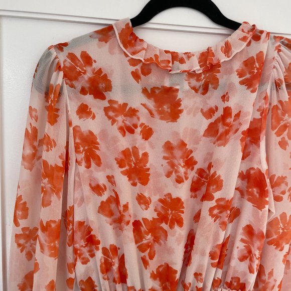 Misa Los Angeles Lorena Long Sleeve Mini Dress Orange Floral Ruffle Chiffon XS - Picture 8 of 10